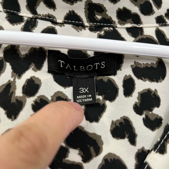 Talbots Black White Cheetah Print Semi Sheer Button Down Blouse - Picture 5 of 8